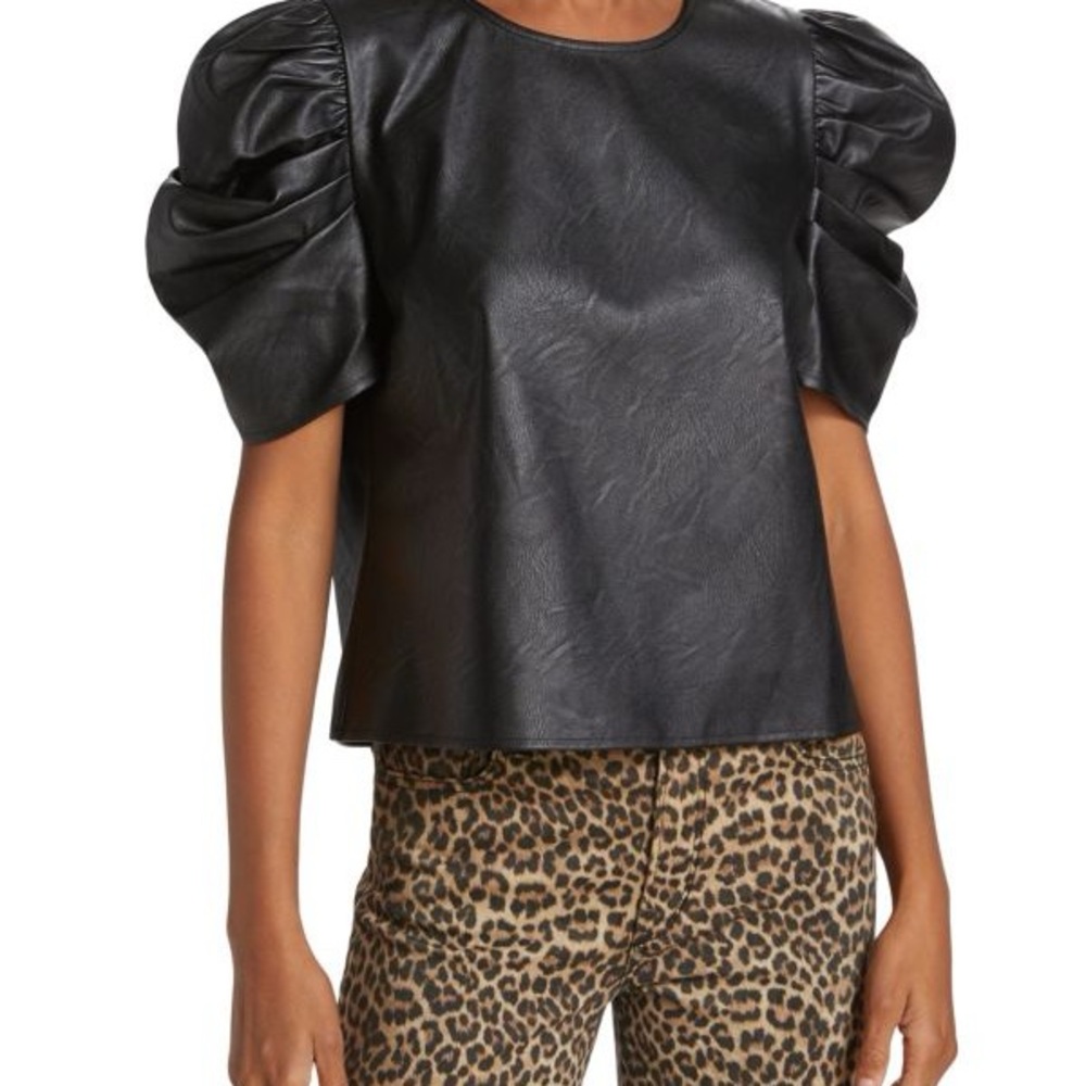 Kira Faux Leather Puff-Sleeve Top